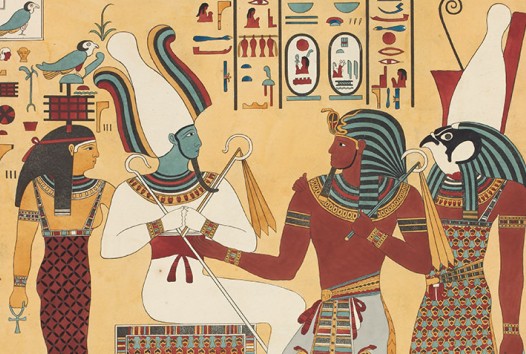 Depiction of Egyptian gods and hieroglyphics