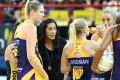 Team talk: Sunshine Coast Lightning coach Noeline Taurura speaks to her team during the grand final.