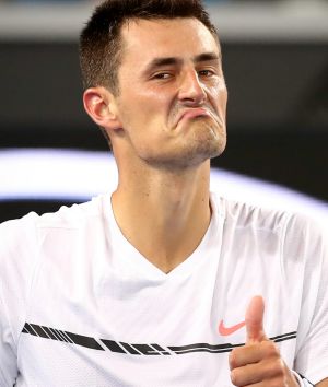 Bernard Tomic gives the thumbs up. Bernard Tomic vs Victor Estrella Burgos at the Margaret Court Arena. Day 3 of the ...