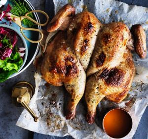 Butterflied chicken with ricotta, garlic and spice stuffing.