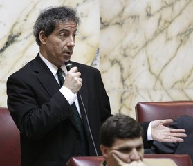 Sen. Jamie Raskin, D-Montgomery, speaks during a debate on possible amendments to a gay marriage bill in Annapolis, Md., Thursday, Feb. 23, 2012. The Senate is expected to vote on the bill Thursday.