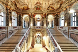 Staircases in the grand Kunsthistorisches Museum (Museum of Fine Arts), Vienna.