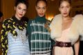 PARIS, FRANCE - JULY 02: (L-R) Kendall Jenner, Joan Smalls and Bella Hadid attends Miu Miu Cruise Collection show as ...