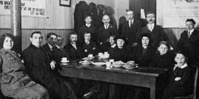 Photograph of a Glasgow Anarchist Group meeting taken on 1 January 1915 in the H