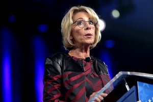 US Secretary of Education Betsy DeVos speaking at the 2017 Conservative Political Action Conference (CPAC) in National Harbor, Maryland