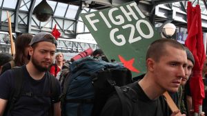 G20 protestors arrive in Hamburg.