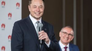 Tesla CEO Elon Musk (left) and SA Premier Jay Weatherill announce the plan to build the world's biggest lithium ion ...