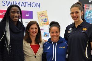 Under 17s Australian basketballer, Ezi Magbegor, YMCA Australia chief executive Melinda Crole,?Wallaroos rugby ...