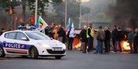 Road block in Caen, France, during the strikes against raising retirement age.