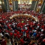 The occupied capitol building in Madison