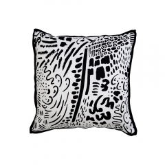 The Pom-Pom Linen Cushion - Black/White