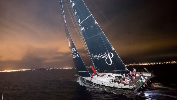 Heading for a record: Perpetual Loyal sails up the Derwent River.