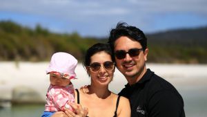 Andrew and Sophie Courtney with their daughter on holiday in Tasmania.