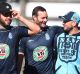 All smiles: Wade Graham, Boyd Cordner and Jack Bird share a laugh on Saturday at NSW training.