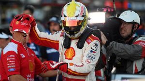 Hats off: Scott McLaughlin celebrates with Ludo Lacroix, engineering director at Shell V-Power Racing Team.