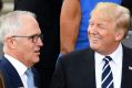 Australian Prime Minister Malcolm Turnbull (left) speaks with US President Donald Trump after a family photo at ...