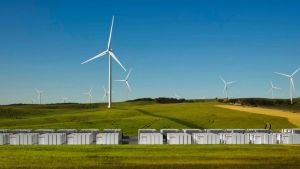 A Tesla concept image for a wind farm and battery station.