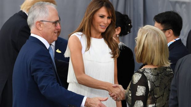 Malcolm Turnbull and his wife Lucy greet US First Lady Melania Trump during the G20 summit.