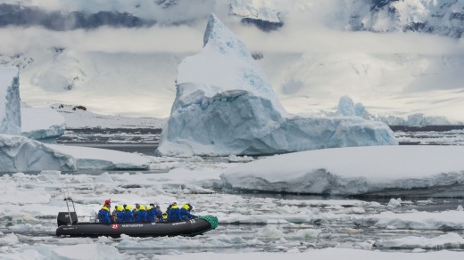 Tender boat cruising at Cuverville Island.