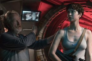 Ridley Scott with Katherine Waterston on the set of Alien: Covenant.