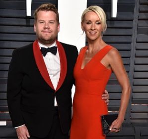 Television personality James Corden (L) and Julia Carey attend the 2017 Vanity Fair Oscar Party.