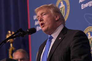 President Donald Trump give remarks at the Unleashing American Energy event at Energy Department headquarters