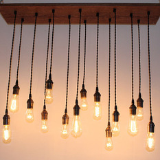  - Repurposed Oak Industrial Hanging Light with Edison by urbanchandy - Ceiling Lighting