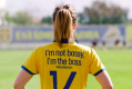 Swedish footballer Hanna Folkeson shows off her new jersey.