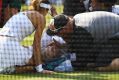 Mattek-Sands suffered an acute knee injury on the 'slippery' courts at Wimbledon.