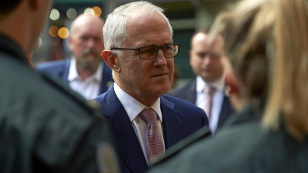 Malcolm Turnbull speaking to police and first responders in London on Monday.