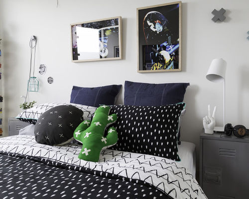 Photo of a scandinavian teen room for boys in Melbourne with white walls. — Houzz