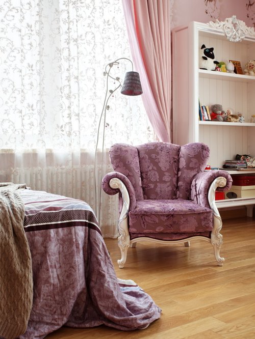 This is an example of a victorian kids' room for girls in Moscow with pink walls and medium hardwood floors. — Houzz