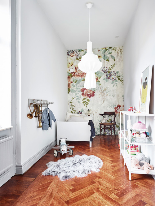 Inspiration for a mid-sized victorian kids' room for girls in Gothenburg with white walls and medium hardwood floors. — Houzz