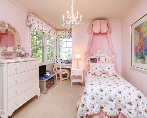 Tropical kids' room in Orange County with pink walls and carpet for girls. — Houzz