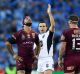 Referee rarity: Bernard Sutton and Johnathan Thurston during Origin II.