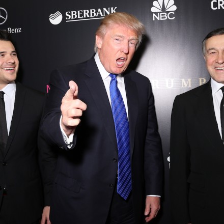 MOSCOW, RUSSIA - NOVEMBER 09: Emin Agalarov, Donald Trump and Aras Agalarov attend the red carpet at Miss Universe Pageant Competition 2013 on November 9, 2013 in Moscow, Russia. (Photo by Victor Boyko/Getty Images)