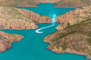 Aerial view of the Horizontal Waterfalls, Talbot Bay. 