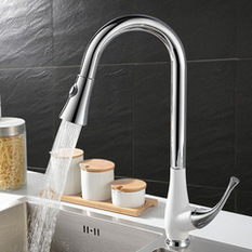  - Peko One Handle Pull-Down Spray Kitchen Mixer Tap White Chrome - Kitchen Mixers