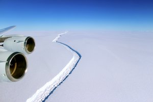 File - In late August 2016, sunlight returned to the Antarctic Peninsula and unveiled a rift across the Larsen C Ice Shelf that had grown longer and deeper over the austral winter.