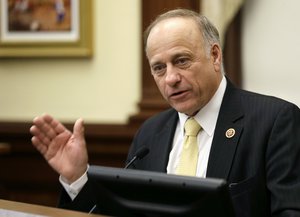 In this Jan. 23, 2014, file photo, Republican U.S. Rep. Steve King of Iowa speaks in Des Moines. Outside his rural congressional district stretching over 39 Iowa counties, conservative Rep. King's stream of inflammatory comments generate outrage and condemnation, but back home they rate little more than a shrug.