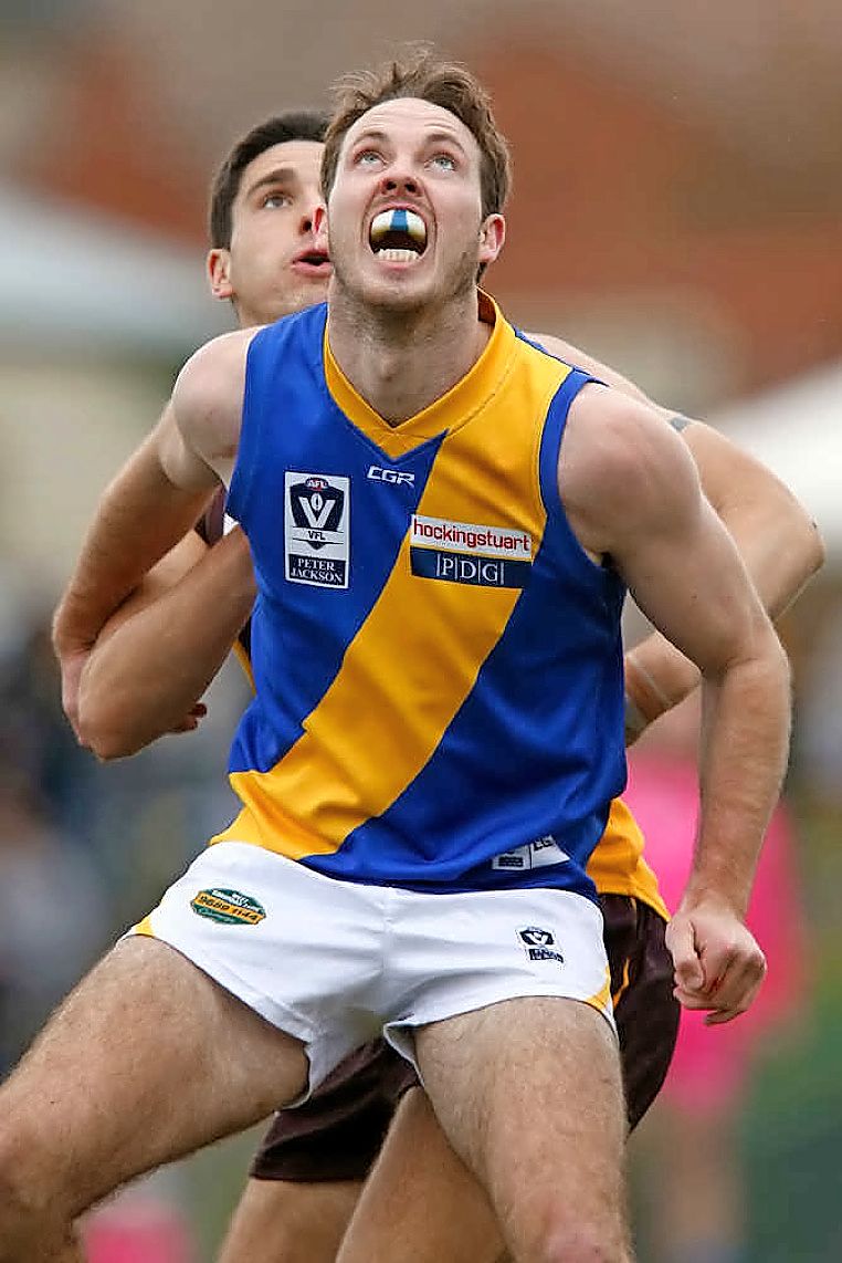 MELBOURNE, AUSTRALIA - JULY 09: Ayce Cordy of Williamstown competes in the ruck  during the round 12 VFL match between Box Hill and Williamstown at Box Hill City Oval on July 9, 2017 in Melbourne, Australia.  (Photo by Darrian Traynor/Getty Images)