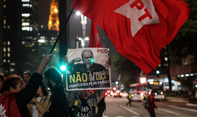 Protest held in Sao Paulo after former Brazilian president sentenced to prison