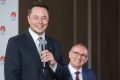 Tesla chief executive Elon Musk (left) and SA Premier Jay Weatherill announced the world's biggest lithium ion battery ...