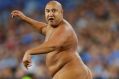 SYDNEY, AUSTRALIA - JULY 17: (EDITORS NOTE: Image contains nudity.) A streaker runs onto the field in the final minutes ...