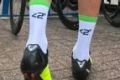 Sending a message: Australian Simon Clarke of the Cannondale-Drapac team shows off the socks with the <2°C logo.