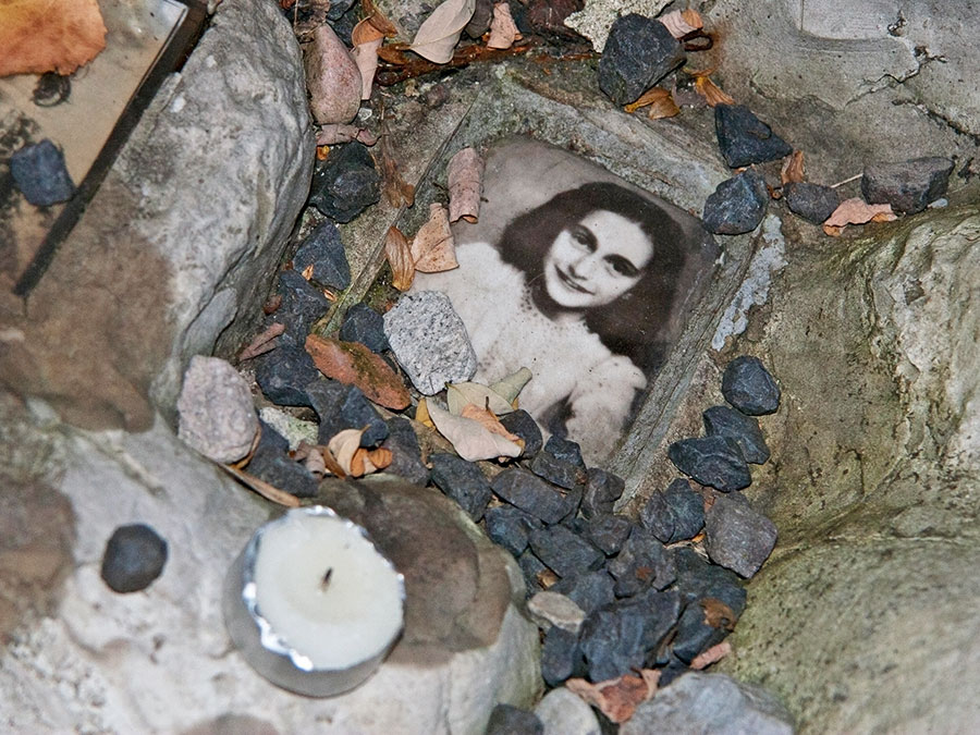 Anne Frank. Photo of Anne Frank at the children’s memorial at the Okopowa Street Jewish Cemetery in Warsaw, Poland Nov. 8, 2008. Anne Frank was a Jewish wartime girl diarist who hid from the Nazis during World War II. WWII, Holocaust