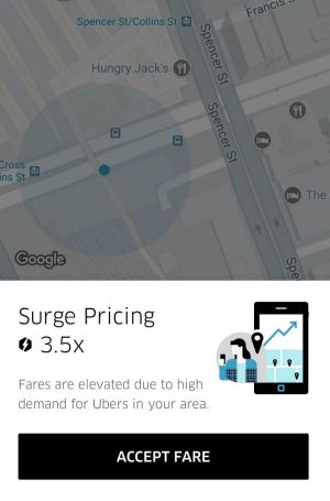 Uber surcharges from Southern Cross just before 5pm.