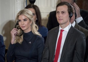 File - In this photo taken Friday, March 17, 2017, Ivanka Trump, the daughter of President Donald Trump, and her husband Jared Kushner, senior adviser to President Donald Trump, attend a joint news conference with the president and German Chancellor Angela Merkel in the East Room of the White House in Washington.