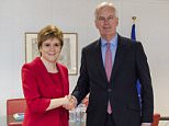 Scottish First Minister Nicola Sturgeon (pictured in Brussels with the EU chief) was due to tell Mr Barnier quitting the single market will be bad for Scotland