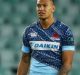 On its knees: A sparse crowd watches Israel Folau and the Waratahs against the Jaguares.